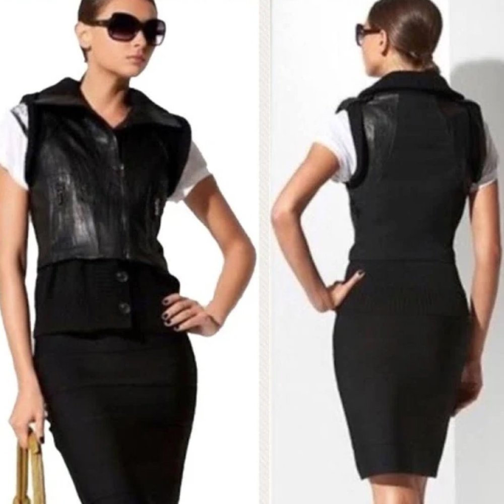 BCBGMaxazria 100% Lamb Leather Viggo Vest Black S